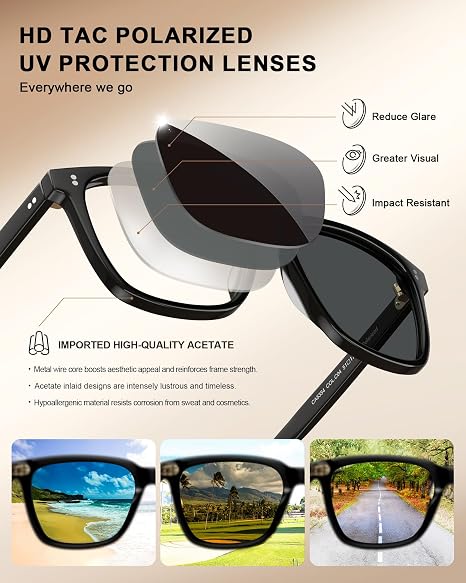 CARFIA Polarized Sunglasses for Women: Acetate, Small/Medium Size, UV400 Anti Glare CA5354