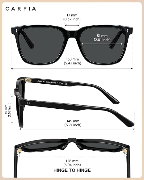 CARFIA Polarized Sunglasses for Women: Acetate, Small/Medium Size, UV400 Anti Glare CA5354